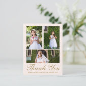 Drie Foto Bloemenkruis Eerste Communie Blush Briefkaart (Staand voorkant)