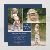 Drie Foto Blue & White Uitnodiging (Voorkant / Achterkant)