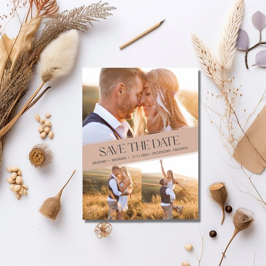 Drie Foto Collage Boho Wedding Save the Date Aankondigingskaart