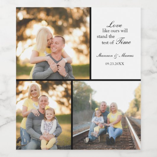 Drie Foto Collage Bruiloft Custom Wijn Etiket (Enkel label)