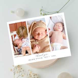 Drie foto collage Elegante Script Baby Shower Briefkaart