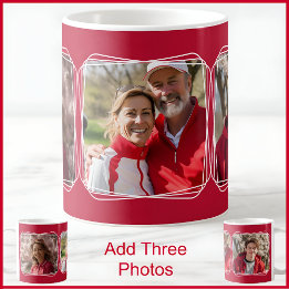 Drie Foto Collage Modern Rood C81 & Wit Moeder Koffiemok