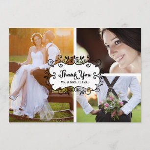 Drie foto collage rustieke bruiloft dank u kaart