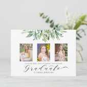 Drie Foto Greenery Graduy Party Uitnodiging (Staand voorkant)