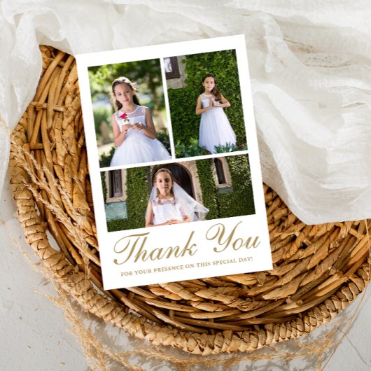 Drie foto groen eerste communie bedankkaart