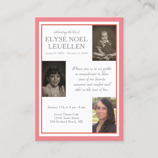 drie foto - herdenkingskaarten visitekaartje (Voorkant)