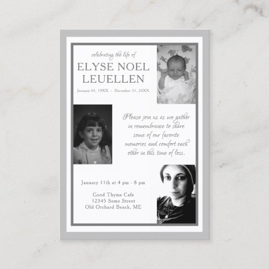 drie foto - herdenkingskaarten visitekaartje (Voorkant)