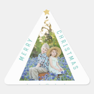 Drie foto-kerstboomkaarten Moderne feestdag Driehoek Sticker
