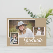 Drie Foto Kraft Typography Graduparty Kaart (Staand voorkant)