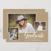 Drie Foto Kraft Typography Graduparty Kaart (Voorkant / Achterkant)