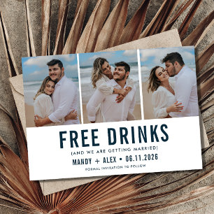 Drie Foto Strand Bruiloft Grappig Save the Date