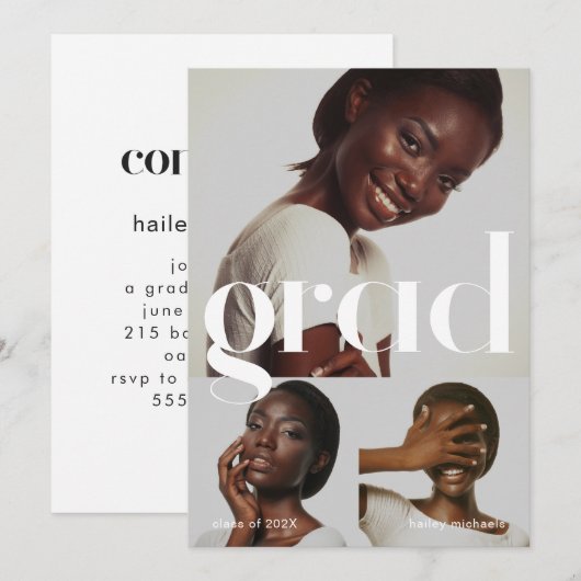 Drie fotocollage Black White Graduparty Kaart (Voorkant / Achterkant)