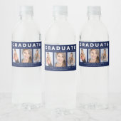 Drie foto's Afstuderen Collage Navy Blue White Wat Waterfles Etiket (Flessen)