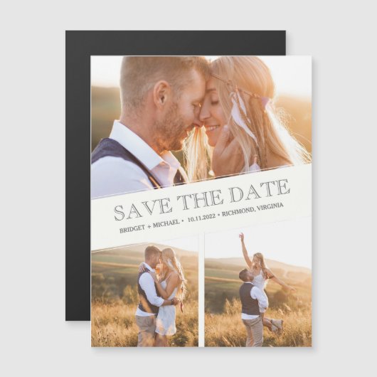 Drie foto's Collage Modern Wedding Save the Dates (Voorkant / Achterkant)