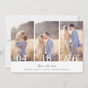 Drie foto's Collage Weddenschap Save the Date Aankondiging