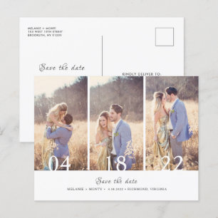 Drie foto's Collage Weddenschap Save the Date Aankondigingskaart