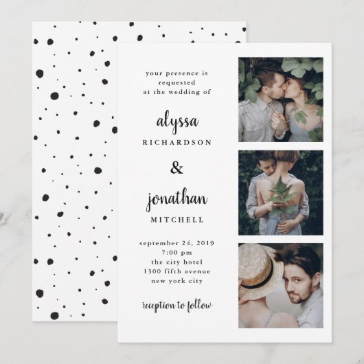 Drie foto's | Eenvoudige en moderne huwelijksuitno Kaart (Voorkant / Achterkant)