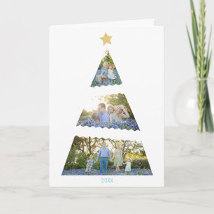 Drie foto's kerstboom moderne kerstgroet feestdagen kaart
