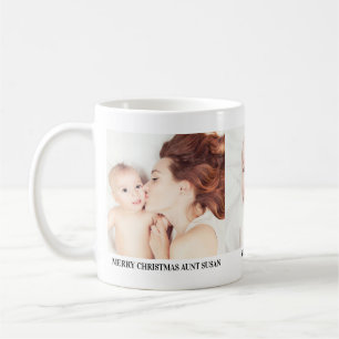 Drie foto's kerstcadeaumok voor tantes koffiemok