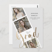 drie foto's met gouden afstuderen - aankondiging briefkaart (Voorkant / Achterkant)