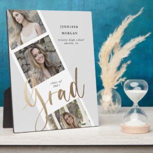 drie foto's met gouden afstuderen - aankondiging fotoplaat