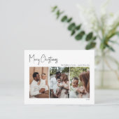 Drie-foto's met modern kerstscript feestdagenkaart (Staand voorkant)