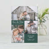 Drie foto's op Emerald Green | Weddenschap Save The Date (Staand voorkant)