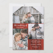 Drie foto's op Red Wood Kijk | Kerstbruiloft Kaart (Voorkant)