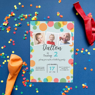 Drie foto's polka stippen verjaardagsfeestje elke  kaart