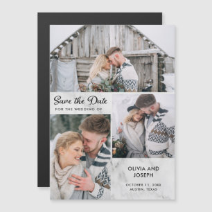 Drie foto's slaan de datum op   marmeren look magnetische uitnodiging