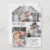 Drie foto's slaan de datum op | marmeren look magnetische uitnodiging (Voorkant)