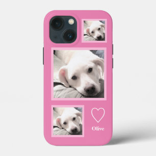 Drie foto's van Cute White Puppy voegen naamroze t iPhone 13 Mini Hoesje