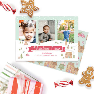 Drie-foto's van de kerstman Gingerbrood Town Feestdagenkaart