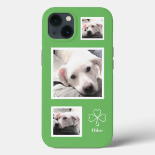Drie foto's van Sweet White Puppy Dog Green iPhone 13 Hoesje