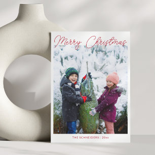 Drie foto's verticaal rood script kerstmis feestdagenkaart