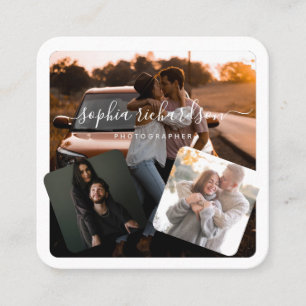 Drie foto's zwarte en witte casual handtekening vierkante visitekaartje