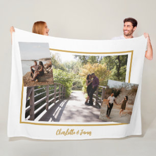 Drie fotosjabloon en gepersonaliseerde tekst fleece deken