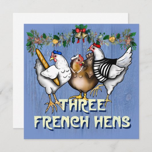 Drie Franse hennen Feestdagenkaart (Voorkant / Achterkant)