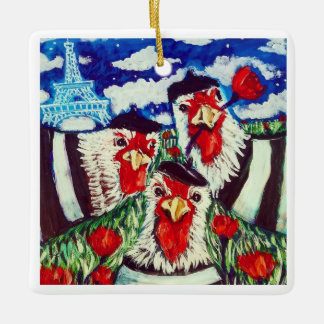 Drie Franse hennen Keramisch Ornament