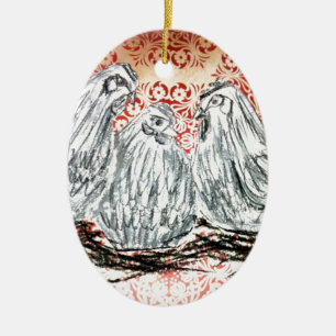 Drie Franse hennen Keramisch Ornament