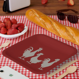 Drie Franse hennen knippen stencil-stijl 5 Papieren Bordje