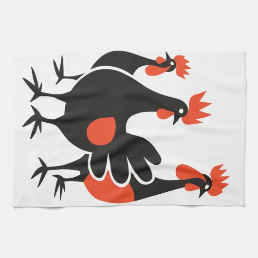 Drie Franse hennen Retro Mid-Century Cut-Out 4 Theedoek (Horizontaal)