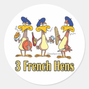 drie franse kippen op de derde kerstdag ronde sticker
