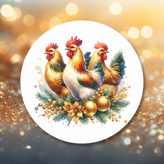Drie Franse kippen | Twaalf dagen Kerst Ronde Sticker
