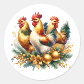 Drie Franse kippen | Twaalf dagen Kerst Ronde Sticker (Voorkant)