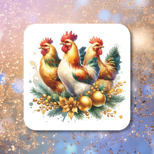 Drie Franse kippen Twaalf dagen Kerst Vierkante Sticker
