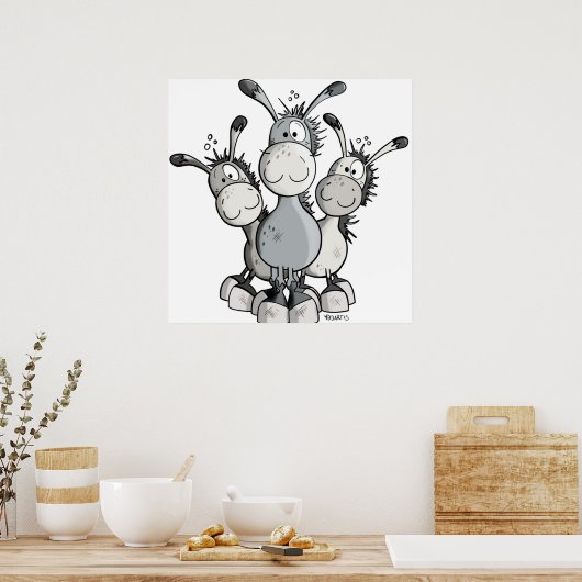 Drie Funny Donkeys Poster (Keuken)