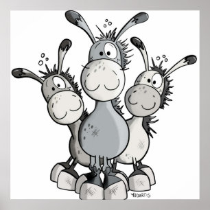 Drie Funny Donkeys Poster