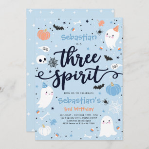 Drie Gedistilleerde Cute Halloween Ghost 3rd Birth Kaart