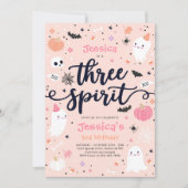 Drie Gedistilleerde Cute Halloween Ghost 3rd Birth Kaart (Voorkant)